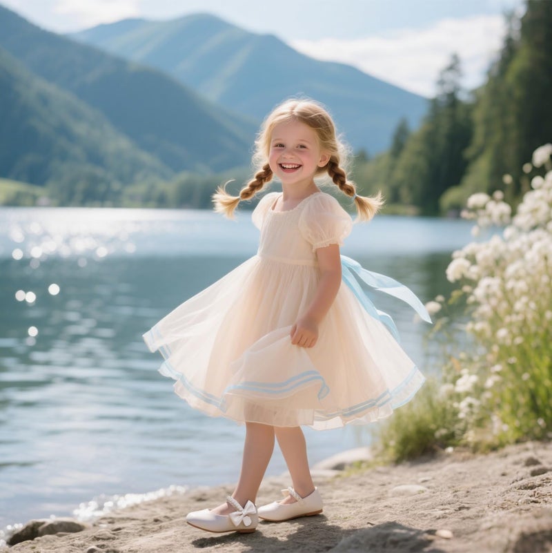 PHIRAMIN Toddler Flower Girl Beige Dress Shoes Size 5 - Little Girl Pearl Ballet Flats for Wedding - Image 2