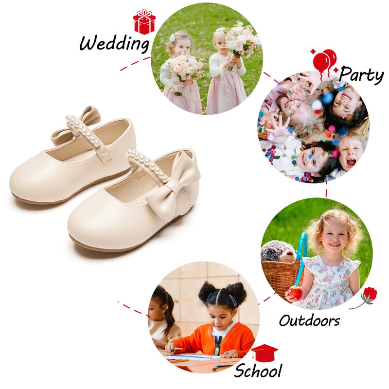 PHIRAMIN Toddler Flower Girl Beige Dress Shoes Size 5 - Little Girl Pearl Ballet Flats for Wedding - Image 4