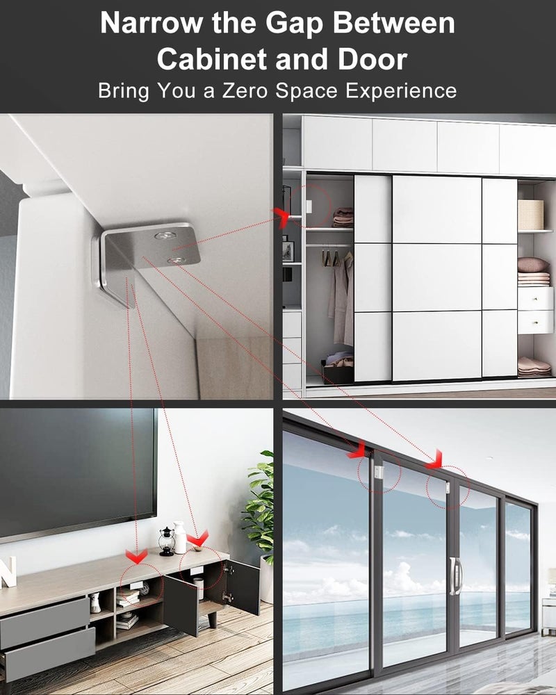 Boniry Magnetic Door Catch,Ultra Thin Cabinet Magnetic Catch with Strong Adhesive Sticker & Screws, Slim Drawer Magnets Locks Furniture Safety Latches (L-Shaped Silver, 4) - Image 5