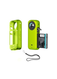 KASTWAVE Protection Kit for Insta 360 X3, Silicone Protective Case with 2 Pcs Screen Protector for Insta360 X3 Accessories (Green)  - Image 3