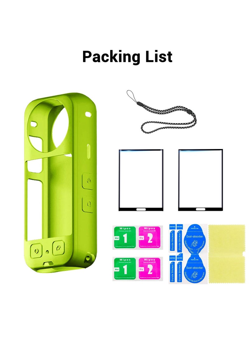 KASTWAVE - Protection Kit for Insta 360 X3, Silicone Protective Case with 2 Pcs Screen Protector for Insta360 X3 Accessories (Green) - Image 1