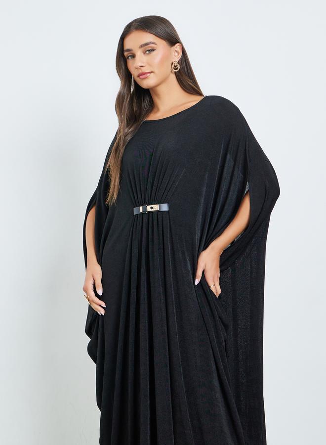 Styli Black Kimono Sleeve Maxi Dress with Buckle Detail - Image 2