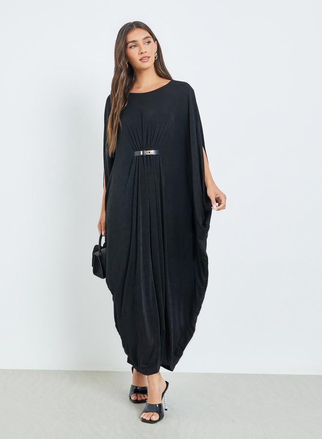 Styli Black Kimono Sleeve Maxi Dress with Buckle Detail - Image 1