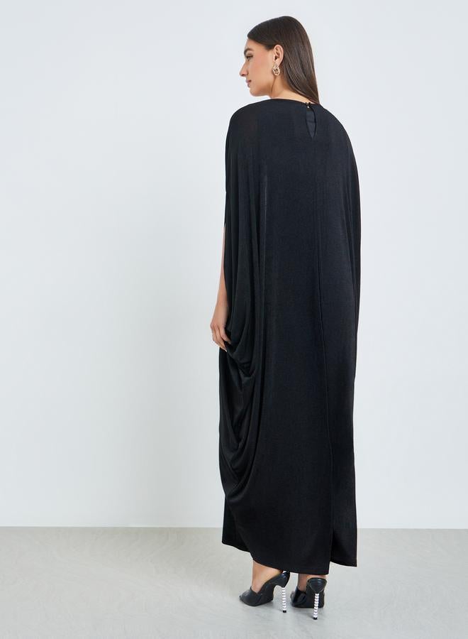 Styli Black Kimono Sleeve Maxi Dress with Buckle Detail - Image 3