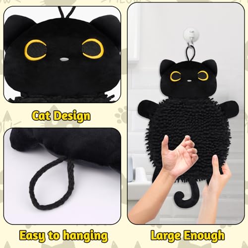 JEROKUMI Cat Hand Towel - Cute Kitchen Towels with Hanging Loops Super Absorbent Chenille Hand Face Bath Towel, Funny Towel Kitchen & Bathroom Decor, Perfect Cat Gift for Women (8x18 Inch) - Image 5