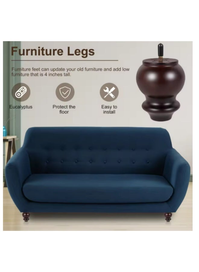 أرجل أثاث خشبية جوزية طولها 8 سم مع براغي وصمامات لتحويل وحدات القدم - مثالية للكنب والكراسي والخزانات - Image 4