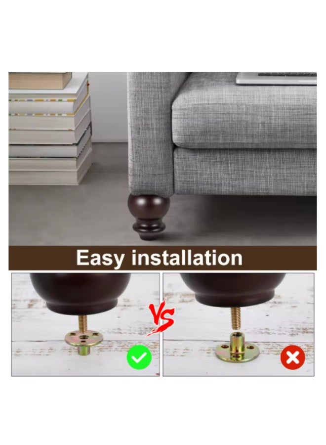 أرجل أثاث خشبية جوزية طولها 8 سم مع براغي وصمامات لتحويل وحدات القدم - مثالية للكنب والكراسي والخزانات - Image 2