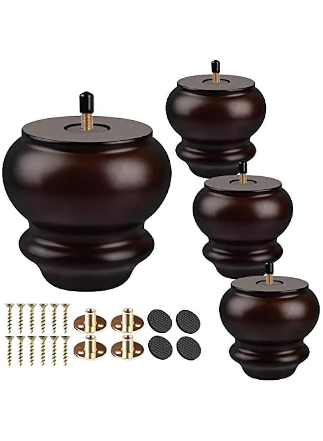 أرجل أثاث خشبية جوزية طولها 8 سم مع براغي وصمامات لتحويل وحدات القدم - مثالية للكنب والكراسي والخزانات - Image 1