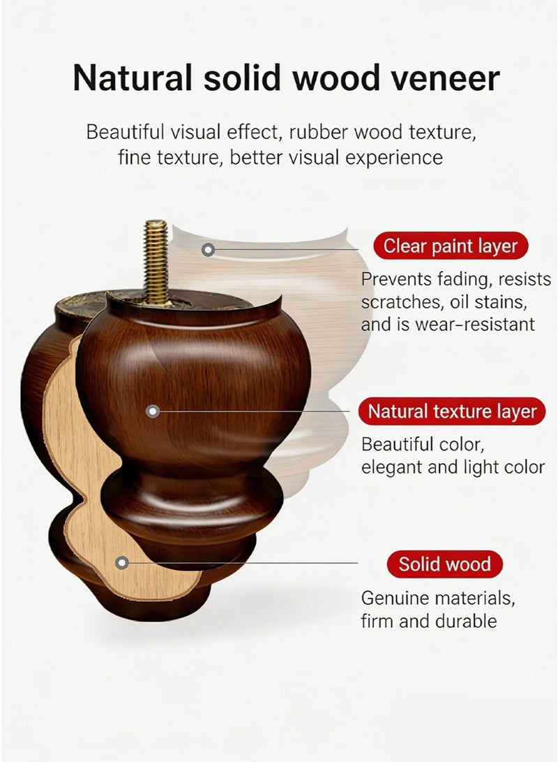 ٤ قطع أرجل أثاث، أرجل أثاث من الخشب الصلب بارتفاع ٨ سم، أرجل أريكة بديلة بلون بني داكن، أرجل أثاث سهلة التركيب للأريكة، الكنبة، السرير، الخزانة، الدرج مع ملحقات التركيب - Image 5