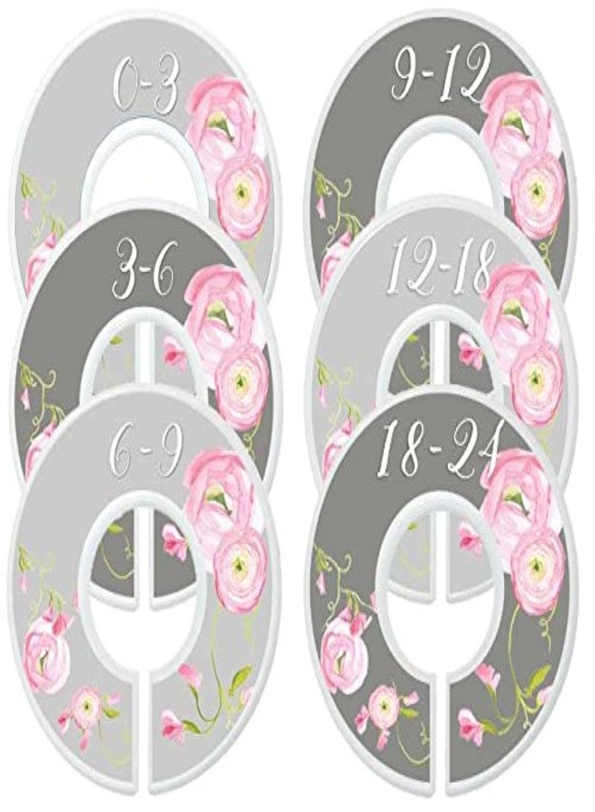 Mumsy Goose Nursery Closet Dividers, Closet Organizers, Baby Girl Clothes Organizers Pink Grey Floral - Image 1