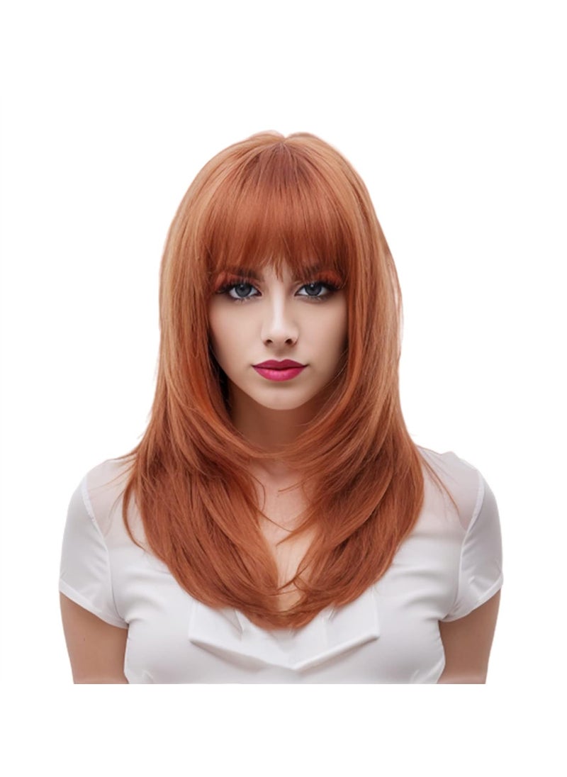Rugelyss - Rugelyss Long Auburn Wig with Bangs Layered Curly Copper Red Wigs for Women Natural Ginger Synthetic Wigs for Daily Use - Image 1