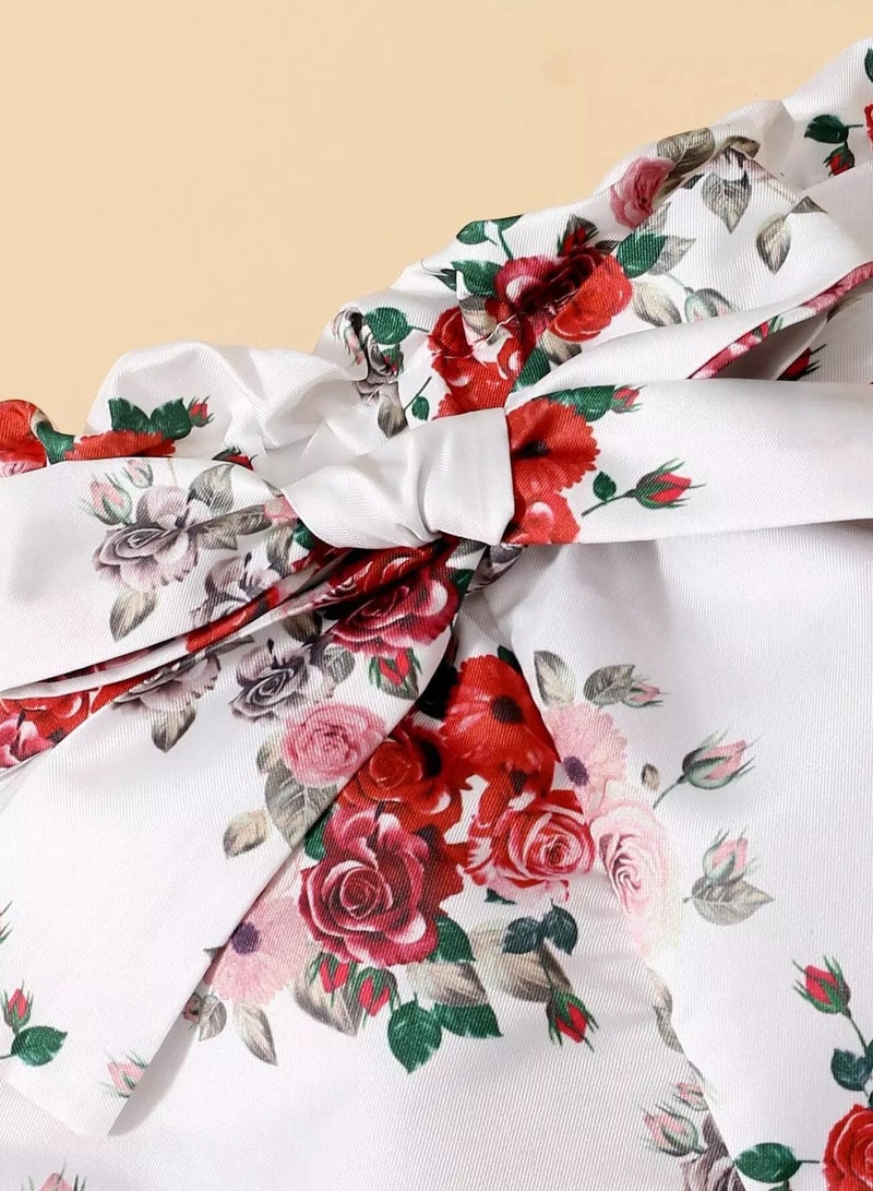 Baby Girl Floral Paperbag Waist Belted Shorts  - Image 3