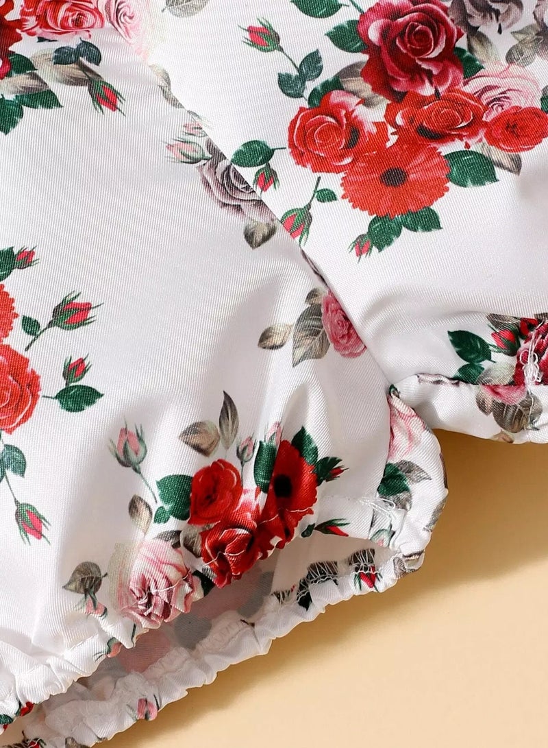 Baby Girl Floral Paperbag Waist Belted Shorts  - Image 4