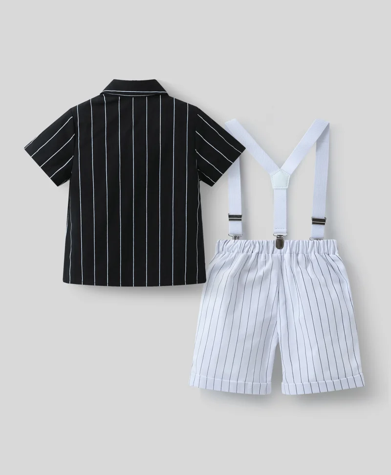 مارك وميا طقم حفلات مارك وميا قميص مخطط بأكمام قصيرة وشورت مع حمالات - أبيض وأسود