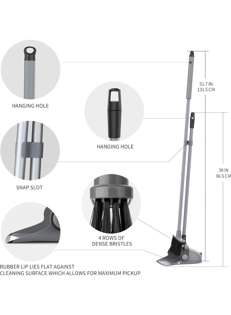 Broom and Dustpan Set with Long Handle, Upright Broom and Dustpan Combo for Floor Cleaning, Adjustable Handle, Gray - Image 3