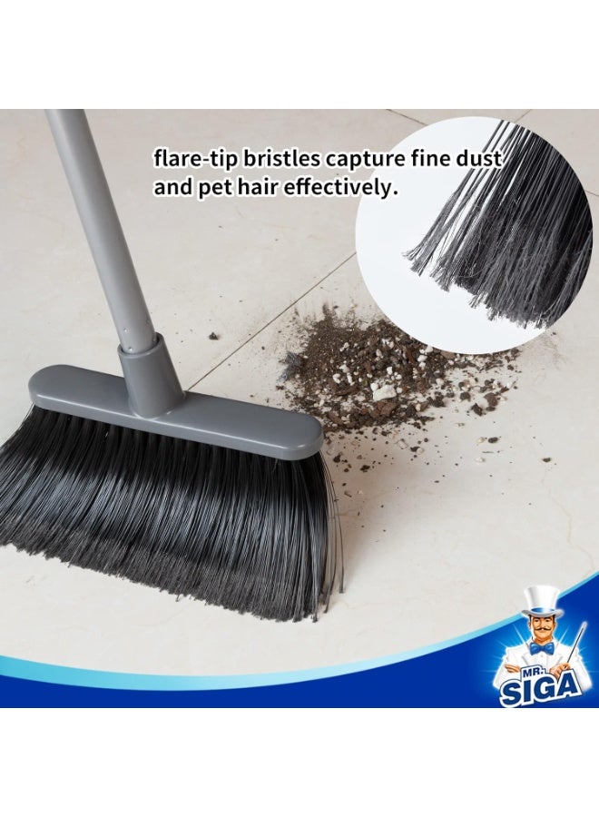 Broom and Dustpan Set with Long Handle, Upright Broom and Dustpan Combo for Floor Cleaning, Adjustable Handle, Gray - Image 5