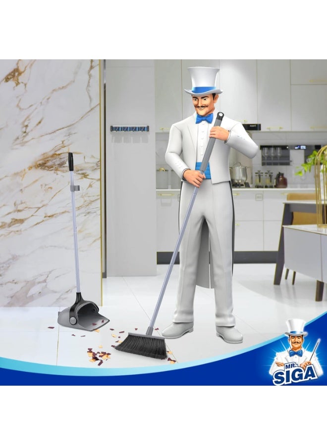 Broom and Dustpan Set with Long Handle, Upright Broom and Dustpan Combo for Floor Cleaning, Adjustable Handle, Gray - Image 2
