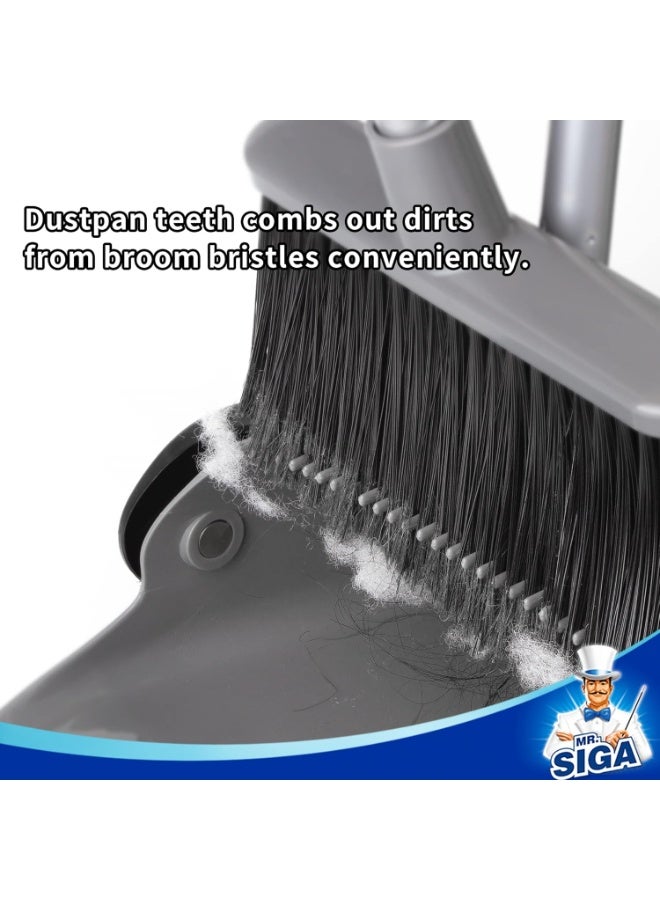 Broom and Dustpan Set with Long Handle, Upright Broom and Dustpan Combo for Floor Cleaning, Adjustable Handle, Gray - Image 4
