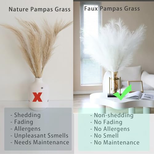 Bnecnet 10 Stems White Pampas Grass Fluffy - 17.7" Faux Pampas Grass Decor Small Fluffy Pompas Floral Arrangement and Vase Filler for Boho Home Wedding Mothers Day Decoration - Image 2