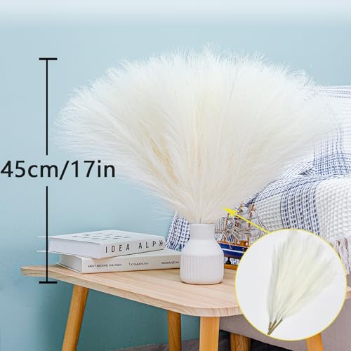 Bnecnet 10 Stems White Pampas Grass Fluffy - 17.7" Faux Pampas Grass Decor Small Fluffy Pompas Floral Arrangement and Vase Filler for Boho Home Wedding Mothers Day Decoration - Image 4