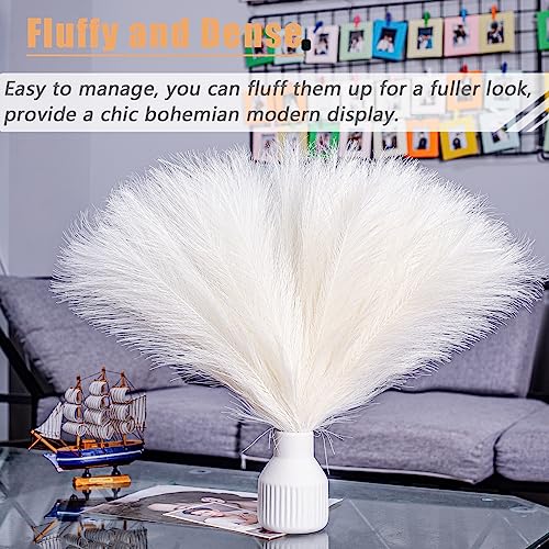 Bnecnet 10 Stems White Pampas Grass Fluffy - 17.7" Faux Pampas Grass Decor Small Fluffy Pompas Floral Arrangement and Vase Filler for Boho Home Wedding Mothers Day Decoration - Image 3