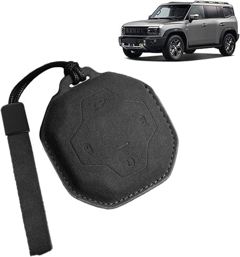 Premium Leather Key Fob Cover Protector Fit for Jetour T2 Accessories, Soft Full Protection Key Case Shell (Black) - Image 1