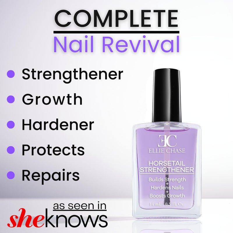 Ellie Chase Horsetail Nail Strengthener, Growth, Hardener, Repair Treatment Polish 0.5 OZ/Help Splits, Breaks, Thin, Weak, Chipped, Damaged, Cracked, Peeling Nails/Grow Strong Hard Thicker Nails - Image 3