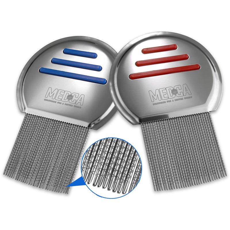 MEDca Lice Comb - (Pack of 2) Stainless Steel Professional Lice Combs and Head Lice Treatment to Effectively Get Rid of Hair Lice and Nits, Best Results for Infection and Re-infection in Kids & Adults - Image 1