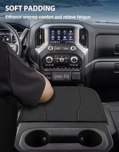 Eaglecover Center Console Cover for Chevy Silverado 1500 Accessories & GMC Sierra 2019-2026, Yukon & Tahoe & Suburban 2021-2026, Bucket Seat Only, Vinyl Armrest Middle Console Cover, Black-Gray Stitch - Image 3