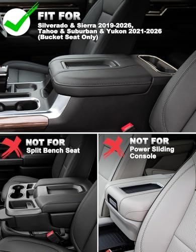 Eaglecover Center Console Cover for Chevy Silverado 1500 Accessories & GMC Sierra 2019-2026, Yukon & Tahoe & Suburban 2021-2026, Bucket Seat Only, Vinyl Armrest Middle Console Cover, Black-Gray Stitch - Image 2