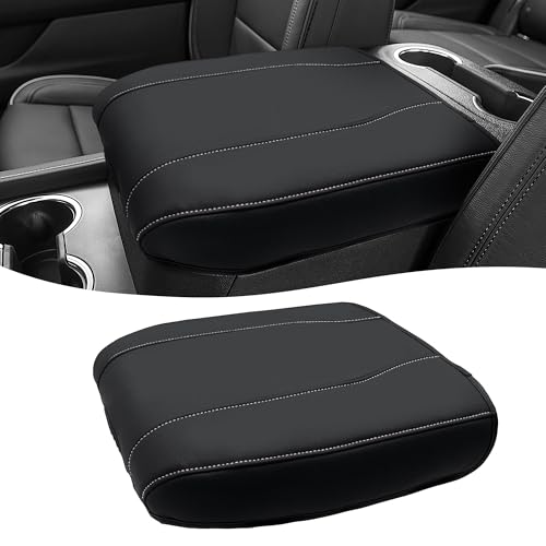 Eaglecover Center Console Cover for Chevy Silverado 1500 Accessories & GMC Sierra 2019-2026, Yukon & Tahoe & Suburban 2021-2026, Bucket Seat Only, Vinyl Armrest Middle Console Cover, Black-Gray Stitch - Image 1
