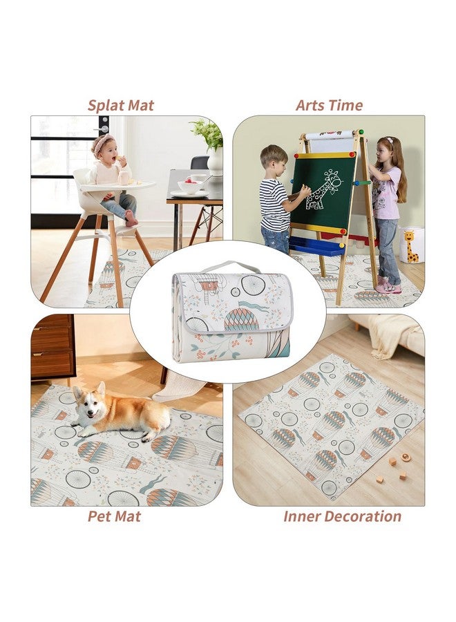 انسولار سجادة رش للأطفال من إنسولار، مناسبة للاستخدام تحت الكرسي المرتفع/الفنون/الحرف اليدوية، مضادة للانزلاق ومقاومة للماء، مناسبة للأرضيات، سجادة نزهة محمولة، 51 × 51 بوصة، بتصميم منطاد هواء ساخن - Image 3