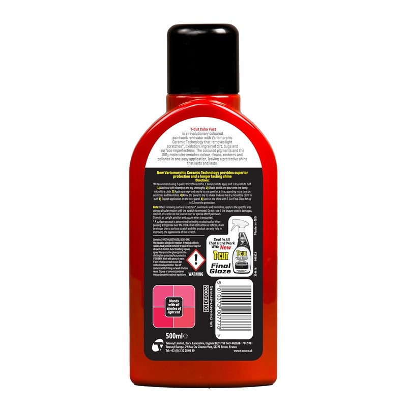 T-Cut 3 in 1 Color Fast Paintwork Restorer Car Polish - Light Red - Image 2