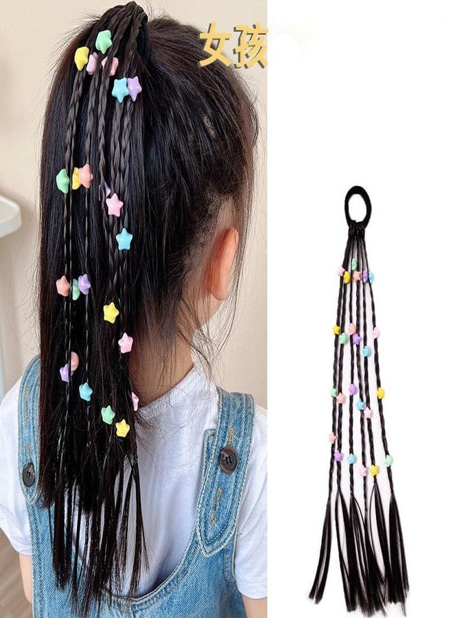 KLIVE Hair Extensions for Kids, Mini Ponytail Braids with Beads, Synthetic Hair Braided Clips with Rubber Bands, Hair Accessories for Girls Fancy Dress and Fashion Styling (2 PCS) - Image 3