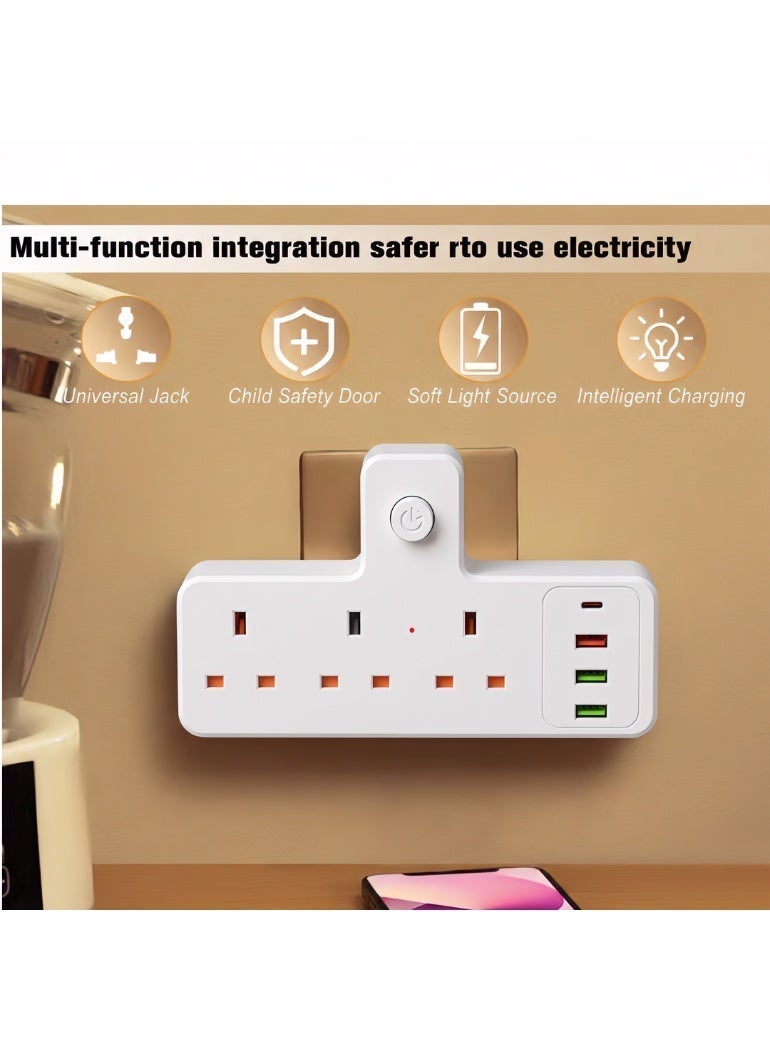 محول طاقة إطالة متعدد المقابس، محول طاقة إطالة عالمي مع 3 منافذ USB-A و 1 منفذ USB-C (منافذ شحن سريع)، مقبس شحن حائط إطالة بمقبس 3 طرق - Image 2