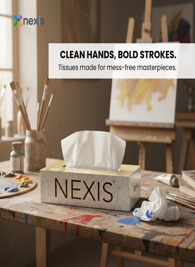 NEXIS 2-Ply Facial Tissue Paper Box | 100 Pulls x 4 Boxes | 800 Sheets | Car Tissue | Soft And Highly Absorbent | 100% Natural Virgin Fibre | Pack of 4 - Image 2