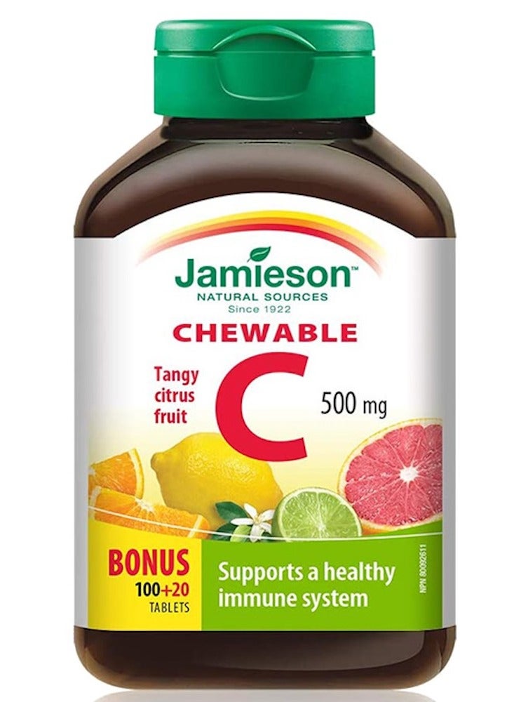 Jamieson Chewable Vitamin C 500 mg - Citrus Fruit Flavour, 120 Count