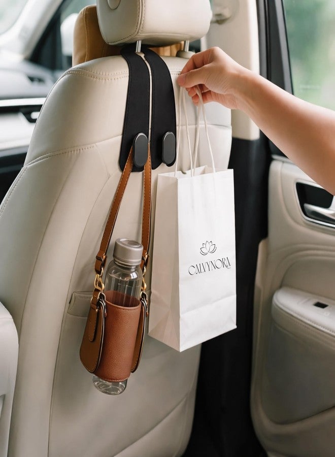CALVYNORA 2 Pack Car Headrest Hooks for Storage, Leather Seat Back Organizer Hooks, Universal Car Purse Holder, Bag Hanger, Grocery Holder & Multifunctional Vehicle Interior Accessory(Black) - Image 1