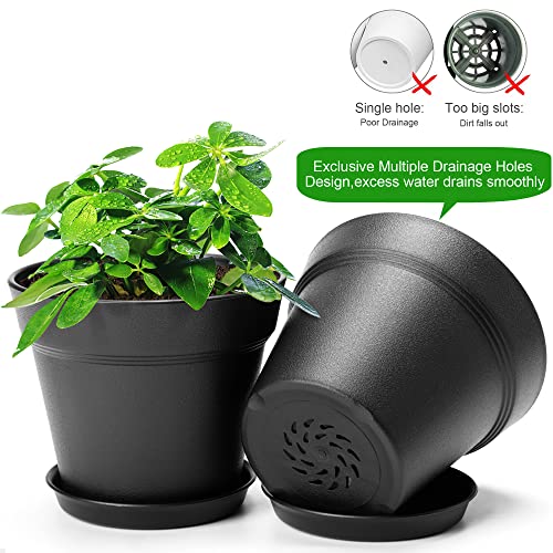 FHWTY 16 Pack Plastic Plant Pots with Drainage Holes and Tray, 4 inch Thickened Indoor Planters Seedlings Nursery Pots for Flowers, African Violet, Succulent and All House Plants, Black - Image 3