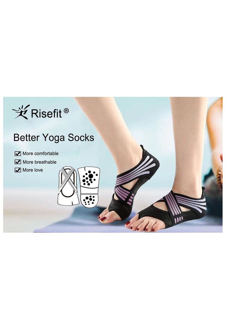Generic - 3 Pairs Women Toeless Yoga Shoes Soft Anti-Slip Silicone Sole Ballet Dance Pilates Socks,Yoga Shoes Soft Sole Non-Slip Pilates Shoes (Black,Green,Pink) - Image 1