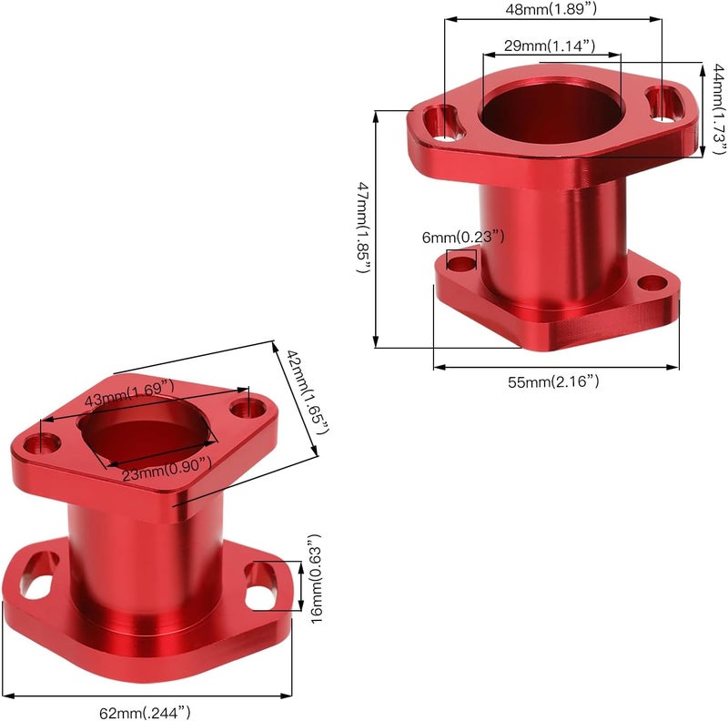 FVRITO Performance Racing Intake Pipe Inlet Manifold Compatible with Predator 212cc Coleman CT200U BT200X GX160 GX200 6.5HP OHV Chinese 196cc Clone Engines Mini Bike Go Kart Red - Image 3