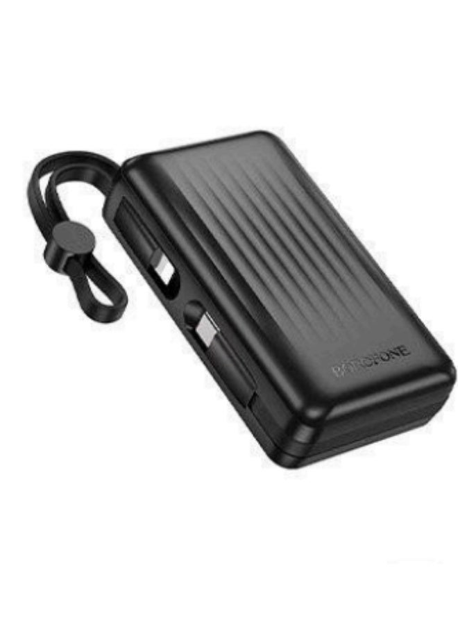 بوروفون BJ70 باور بانك 10000 مللي أمبير مع كابلات مدمجة | شحن سريع | بحجم الكف | خرج 20 واط PD | ضمان سنة - Image 1