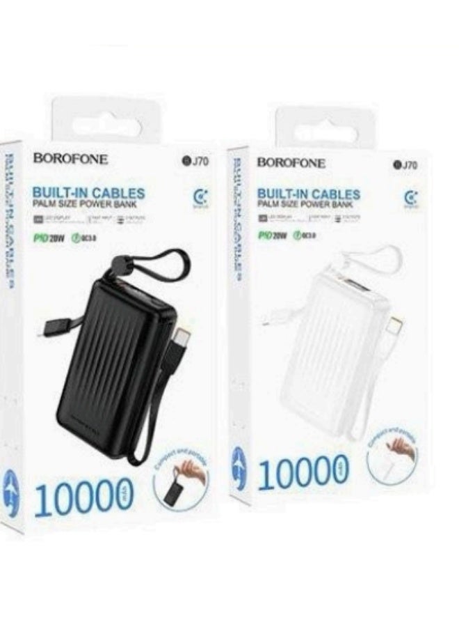 بوروفون BJ70 باور بانك 10000 مللي أمبير مع كابلات مدمجة | شحن سريع | بحجم الكف | خرج 20 واط PD | ضمان سنة - Image 2