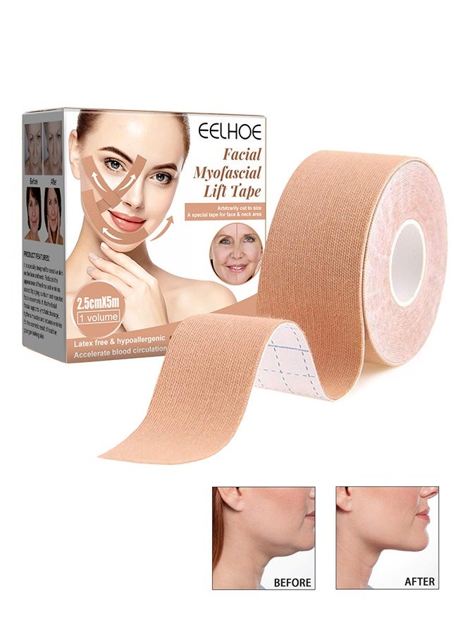 EELHOE - Facial Myofascial Lift Tape Face Lift Stickers, Face Toning Tape Anti Freeze Anti Wrinkle Belts Patche, Neck Lift Tape Unisex For Firming and Tightening 2.5cm*5m - Image 1