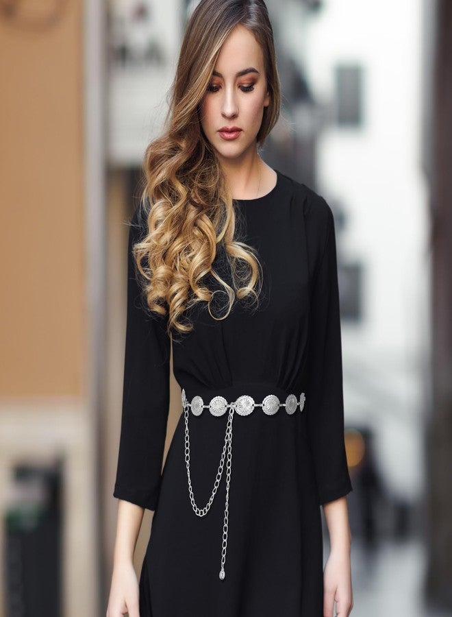 Prasacco Western Belts for Woman Metal Concho Belt Cowgirl Chain Belts Silver Vintage Western Belt for Dresses Jeans Country Concert Outfit - Image 5