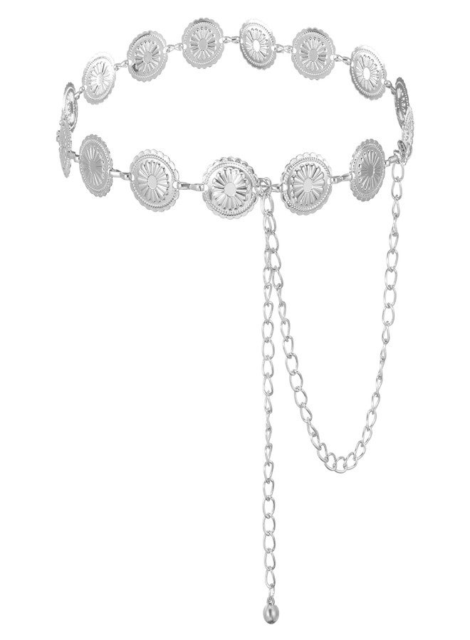 Prasacco Western Belts for Woman Metal Concho Belt Cowgirl Chain Belts Silver Vintage Western Belt for Dresses Jeans Country Concert Outfit - Image 1