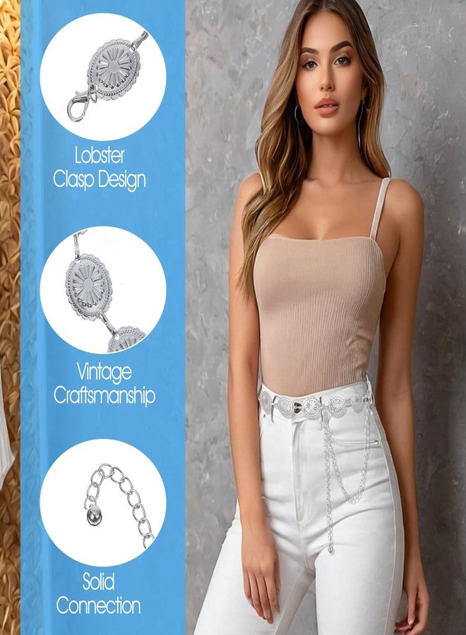 Prasacco Western Belts for Woman Metal Concho Belt Cowgirl Chain Belts Silver Vintage Western Belt for Dresses Jeans Country Concert Outfit - Image 3