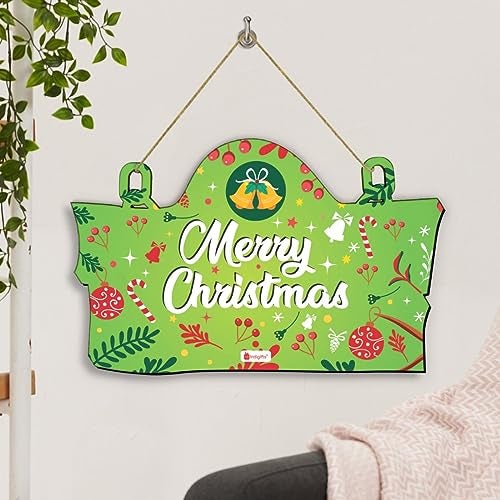 Indigifts Christmas Wooden Door Wall Hanging Wall Door Decoration Indoor Home Decoration Items Merry Christmas Printed Green Wall/Door Hanging 11.05x7 Inch - Christmas Décor - Image 3