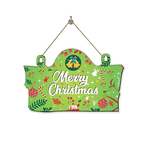 Indigifts Christmas Wooden Door Wall Hanging Wall Door Decoration Indoor Home Decoration Items Merry Christmas Printed Green Wall/Door Hanging 11.05x7 Inch - Christmas Décor - Image 1