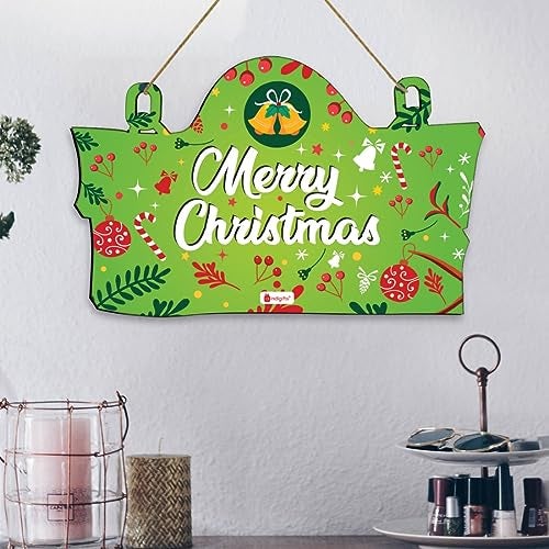 Indigifts Christmas Wooden Door Wall Hanging Wall Door Decoration Indoor Home Decoration Items Merry Christmas Printed Green Wall/Door Hanging 11.05x7 Inch - Christmas Décor - Image 2